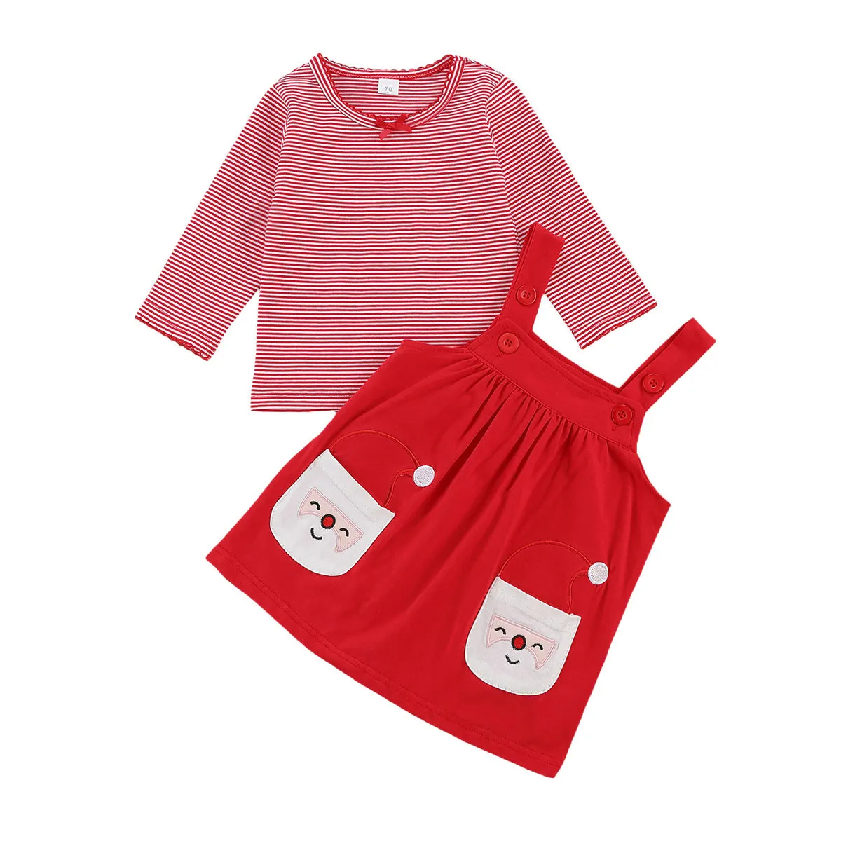 0-3Y Weihnachten Säuglings Kleinkind Baby Kleidung Set Rot Gestreifte Top Cartoon Santa Kleid insgesamt Weihnachten Born Outfits 210515