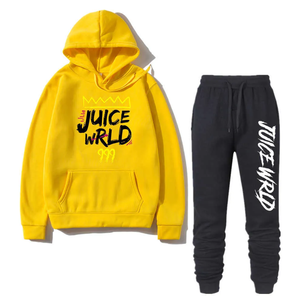 Sets Tracksuit Men Rapper Juice Wrld Hooded Sweatshirt pants Pullover Hoodie Sportwear Sweat Suit Casual Sportsuits Y0831