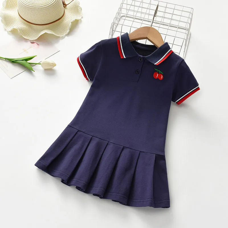 Enfants fille robes col revers broderie à manches courtes robe enfant en bas âge filles vêtements été bébé fille vêtements de créateurs