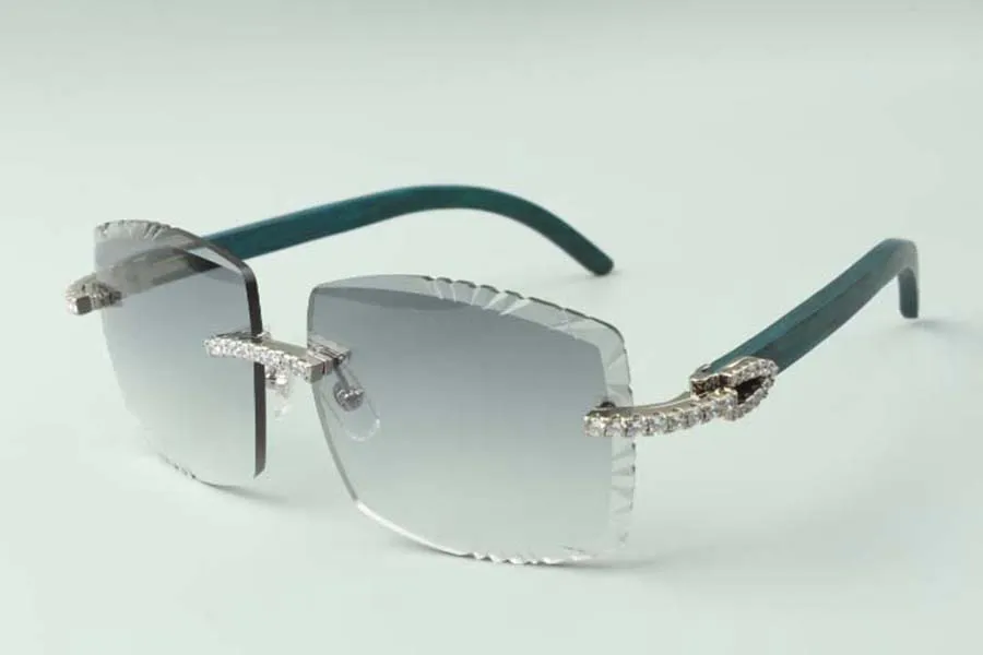 2021 Designers Endless Diamonds Solglasögon 3524022 Cutting Lens Natural Teal Woodglas i storlek 58-18-135mm317J