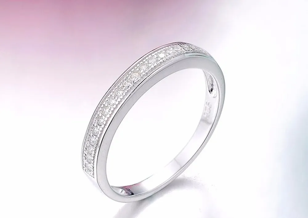 Kadın nişan yüzüğü küçük zirkonia elmas yarı sonsuzluk alyans katı 925 sterling gümüş söz yıldönümü halkaları r012213e