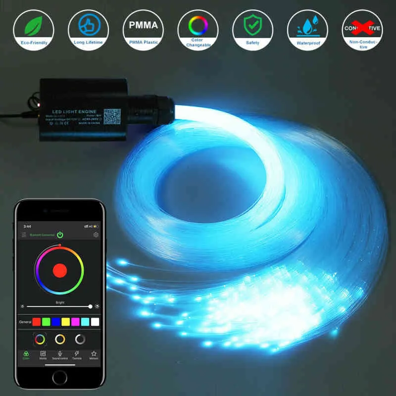 Toit de ciel étoilé de voiture Lumière d'étoile de toit intérieur de voiture 16W Kits d'éclairage de plafond étoilé à fibre optique scintillante Bluetooth APP Contrôle de musique intelligent Sky Led