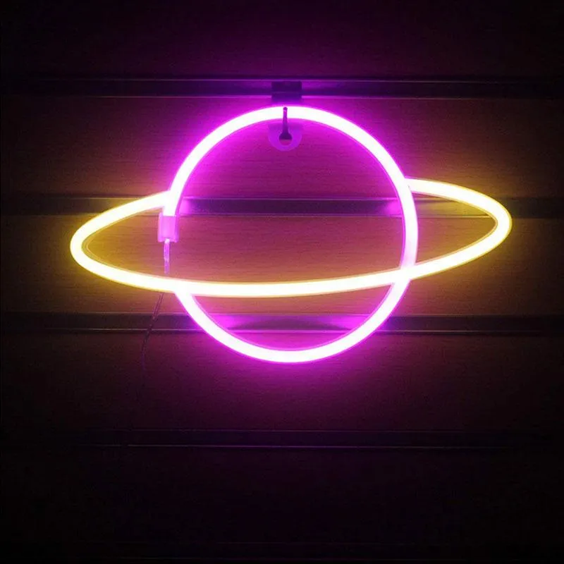 Night Lights LED Neon Lamp Elliptical Planet Shaped Wall Sign Desk USB Hanging For Bedroom Home Party Holiday Decor230i