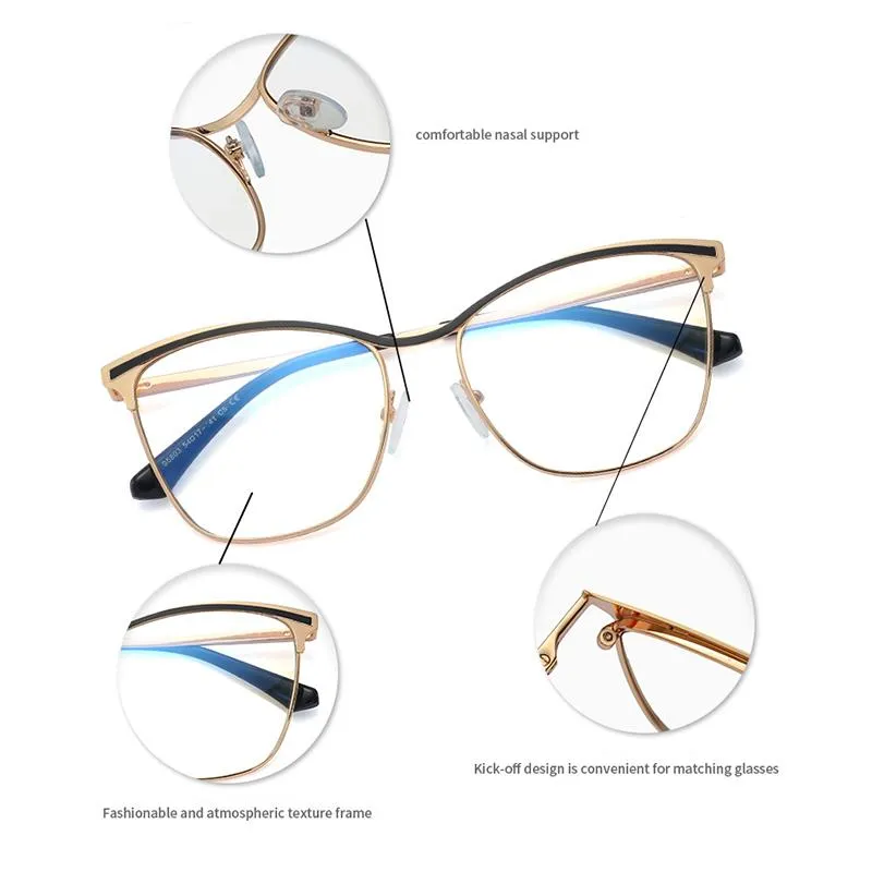 Moda güneş gözlükleri çerçeveler vintage kare anti mavi ışık gözlükleri kadın tasarımcı metal büyük çerçeve optik gözlükler temiz lens280i