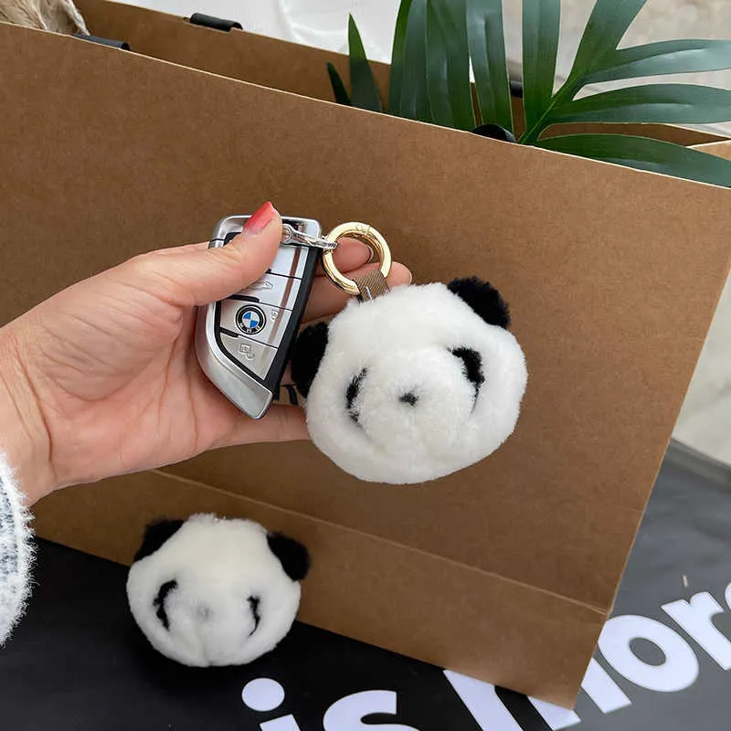 Cute little panda car key chain Korean design ins Plush Doll Bag pendant197O