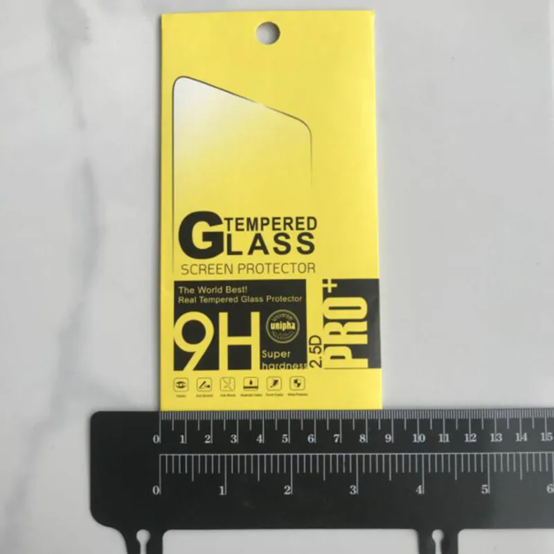 サムスンスマートフォン9H強化ガラススクリーンプロテクターバッグ用のユニバーサル空のイエローペーパー小売パッケージパッケージボックスバッグ