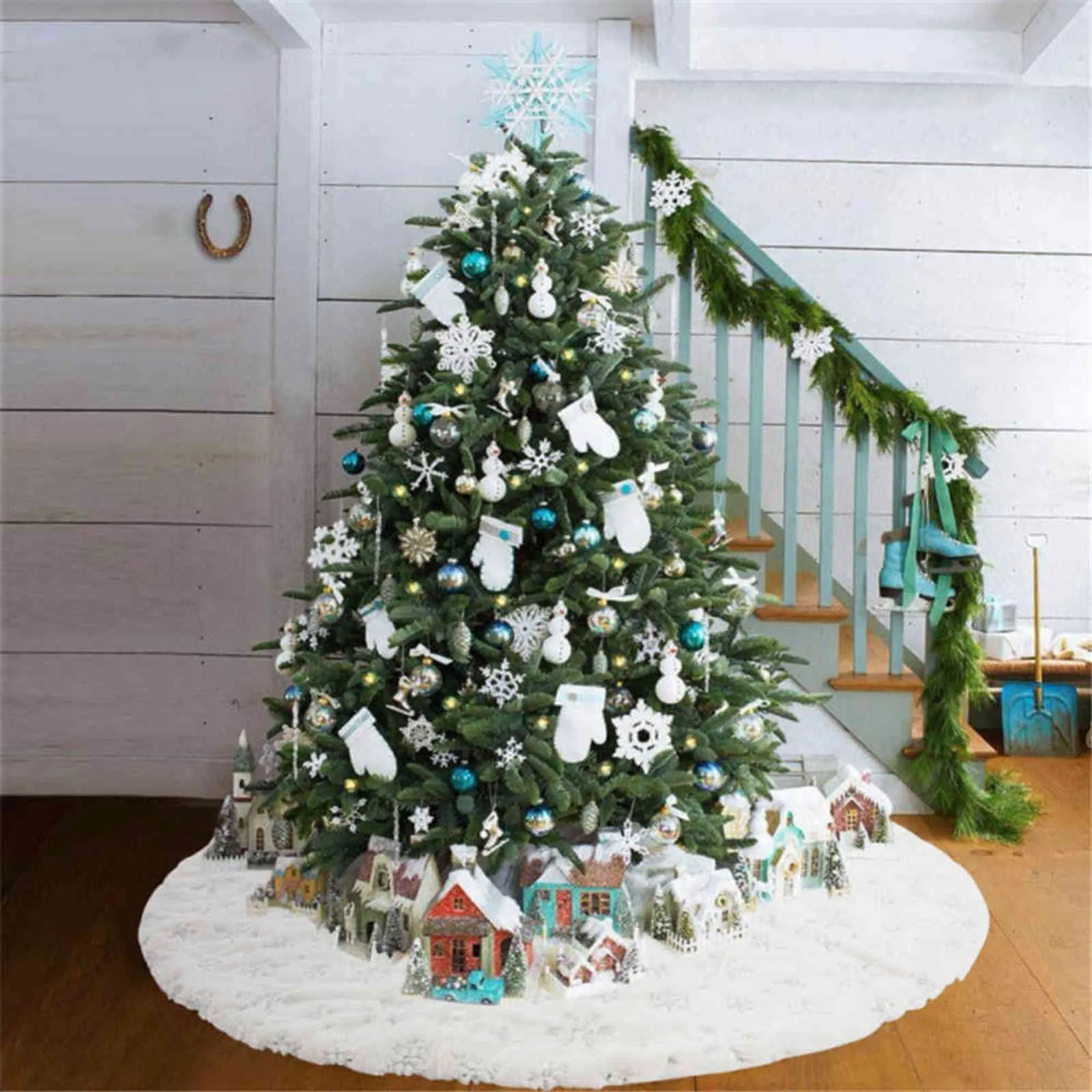 78/090 / 120 cm Peluche Bianco Peluche Gonna albero di Natale Skirt di Natale Tappetino sotto il tappeto albero Anno Xmas Home Decor 211104