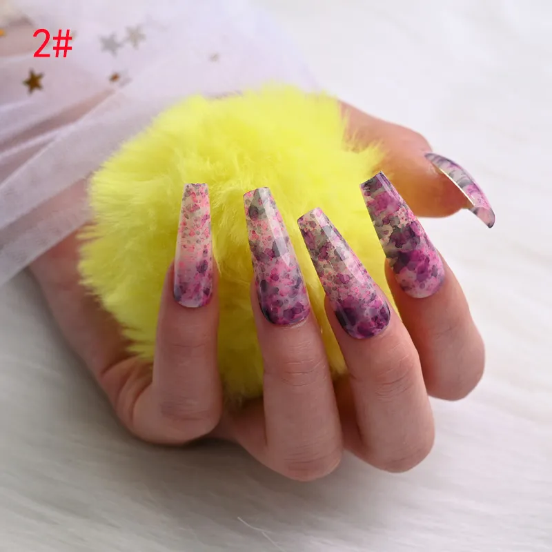 24 Adet Ombre Ombre Akrilik Çivi Tasarım Ile Doğal Uzun Balerin Tabut Yanlış Tırnaklar Kadınlar ve Kızlar için Tam Kapak Nail Art