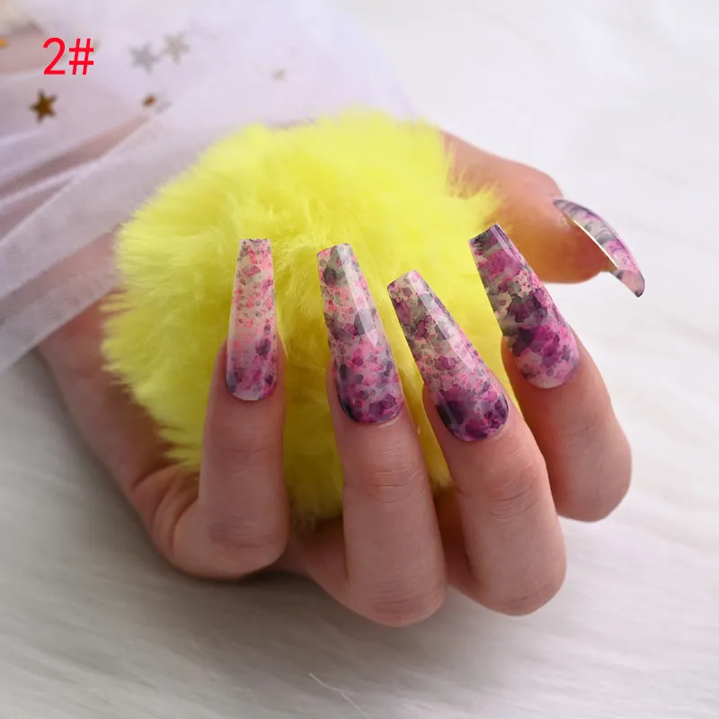 24 piezas de uñas acrílicas Ombre con diseño de bailarina larga natural ataúd uñas postizas cubierta completa arte de uñas para mujeres y G7115878
