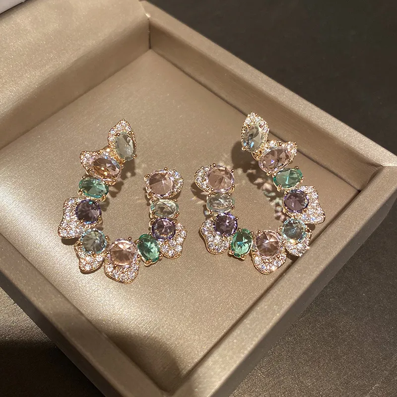 SINZRY 2021 bigiotteria alla moda di alta qualità zircone cubico bling colorato cristallo geometrico coreano orecchini con perno lucido