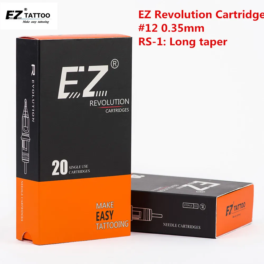 EZ Revolution Tattoo Needles Cartridge Round Shaders # 12 0.35mm Długie Taper do wkładu Tatuaż maszyna i uchwyty 20 sztuk / Box 210324