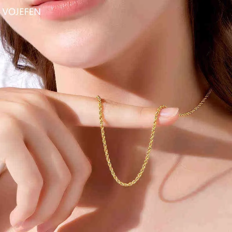 VOJEFEN AU750 18k Real Yellow Gold Rope Chain Necklace For Women/Men Twist Chains Choker Necklaces Fine Jewelry Birthday Gift 220209