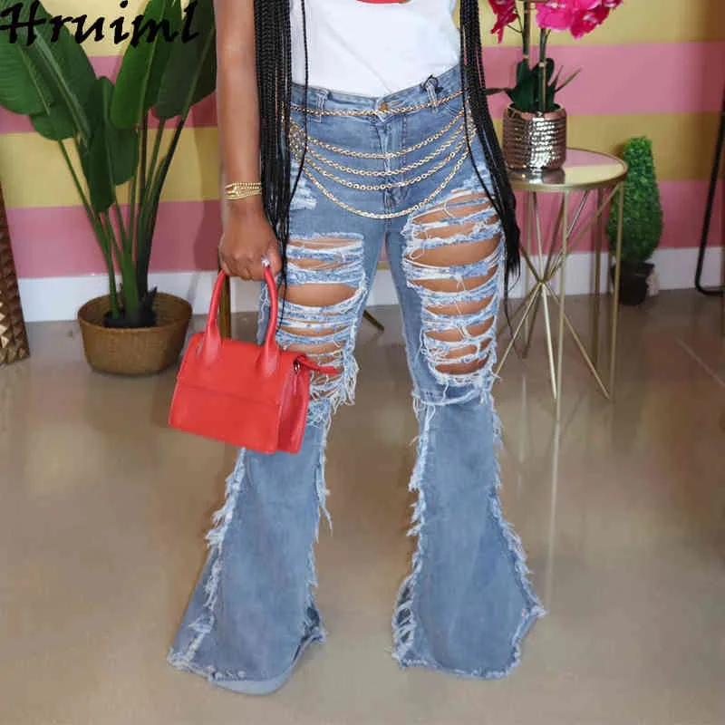 Denim Pantalon Femmes Trou Sexy Vintage Mode Boyfriend Jeans Pour Streetwear Soirée Club Plus La Taille Jambe Large 210513