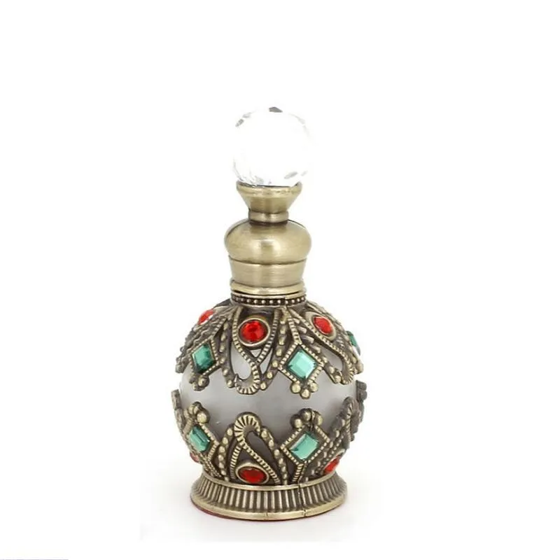 1 PZ 15 ml Bottiglia di Profumo In Metallo Vintage Stile Arabo Oli Essenziali Contagocce Bottiglia Contenitore Medio Oriente Diserbo Decorazione Regalo