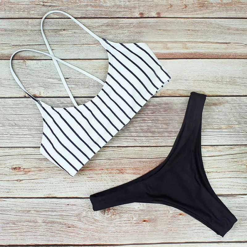 Bikini Set Striped Sexy Swimwear Women Bandage Swimsuit Swimming For Suit Two Piece Biquini Bathing Beachwear L 210629
