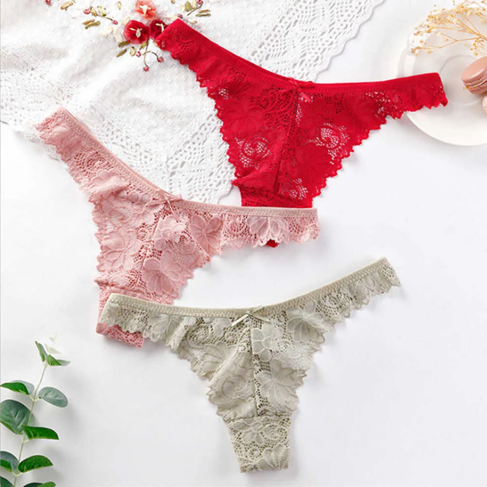 Sexy Lace Panties Women Thongs Breathable Low Waist Fashion Women's G-String Hollow Transparent Underwear Lingerie 211021