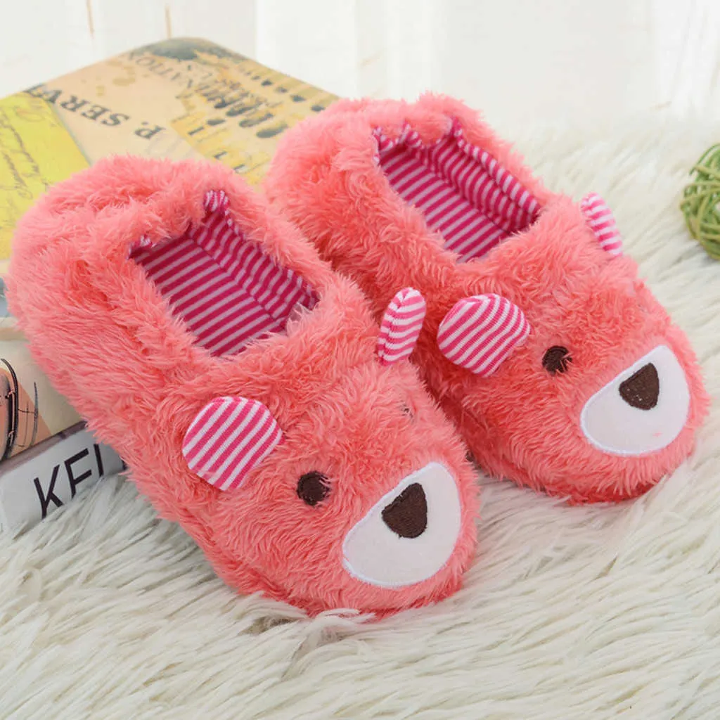 Kinderen winter slippers schattige cartoon oren warme platte slipper kinderen jongens meisjes thuis antislip schoenen zachte zool indoor slippers 2021 y0804