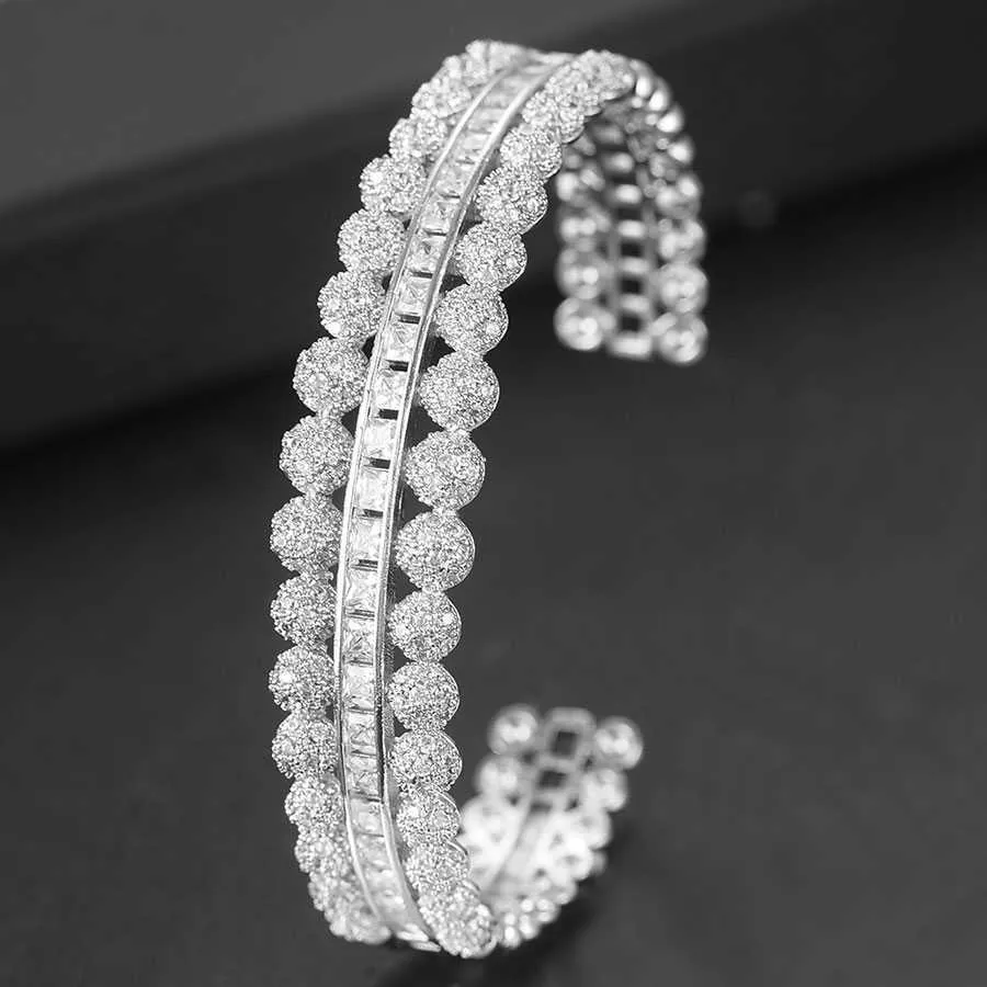Godki Trendy Luxus Stapelbare Armreif Manschette für Frauen Hochzeit Voller Kubikzircon Kristall Cz Dubai Armband Partei Jewelry2019 Q0720