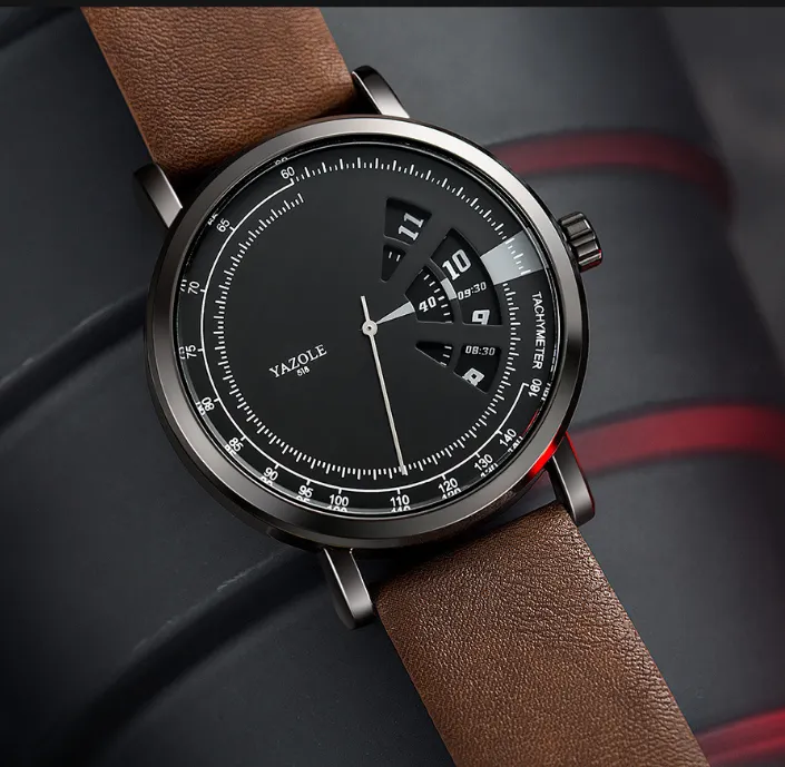 Yazole moda unikalna tarcza osobowość design gramofon męski zegarek inteligentny sport zegarki na świecie skórzane paski młodzieżowe na rękę 258s