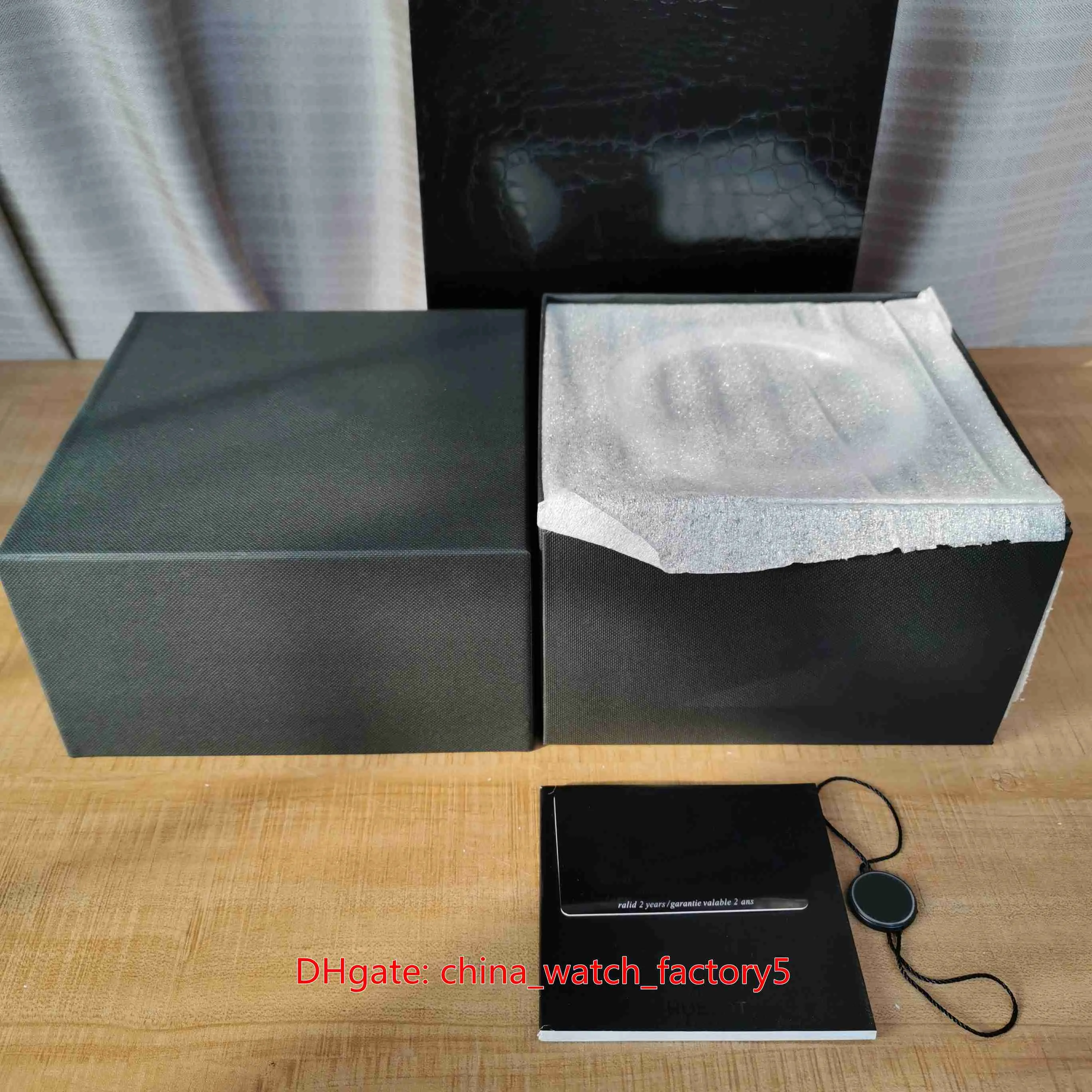 Venda de alta qualidade hub relógio caixa original papéis cartão transparente vidro madeira caixas presente bolsa para king power hub4100 2892 w257i