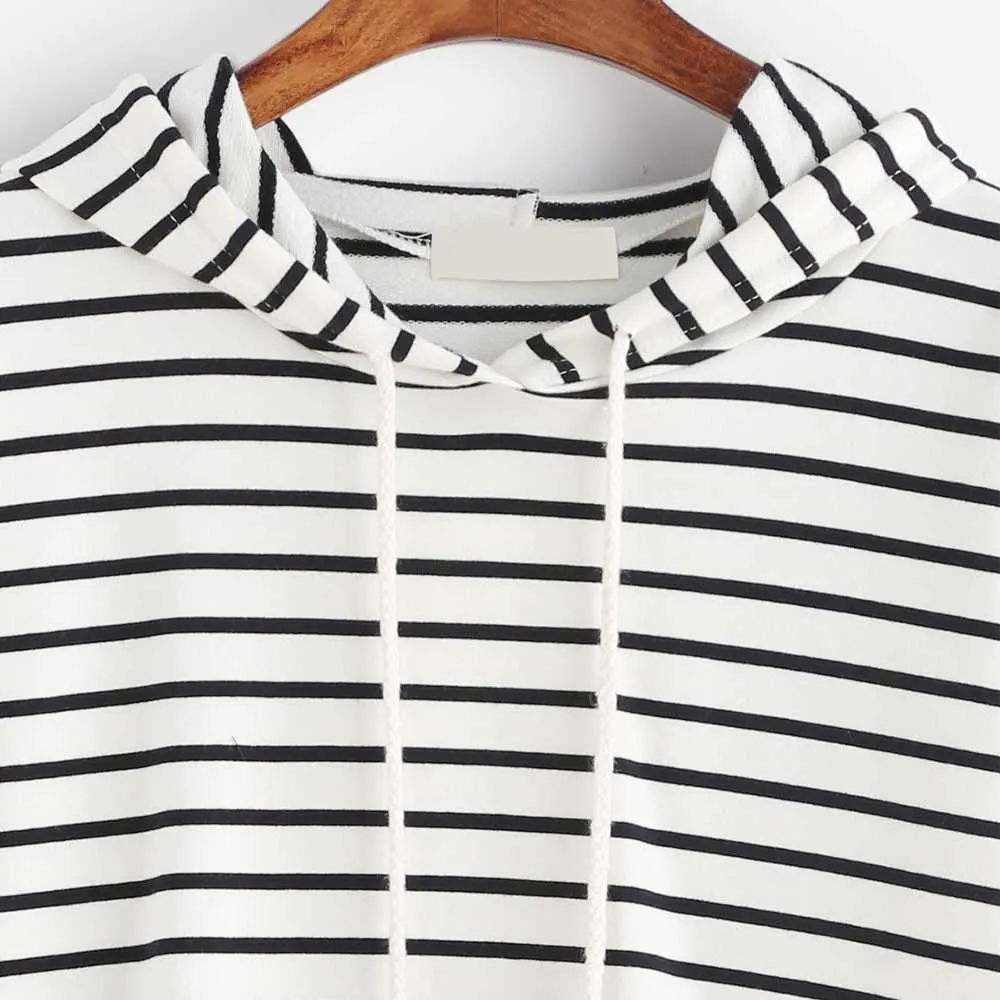 Zogaa mode kvinnor hoodies damer stripe tryckta tröjor avslappnad streetwear lös plus storlek kvinna hooded pullover 210813