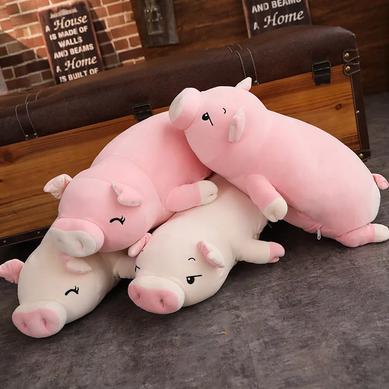 40 ~ 110cm Squishy Pig Fylld Doll Liggande Plush Piggy Toy Vit / Rosa Animals Soft Plushie Hand Warmer Blanket Kids Comforting Gift 220222