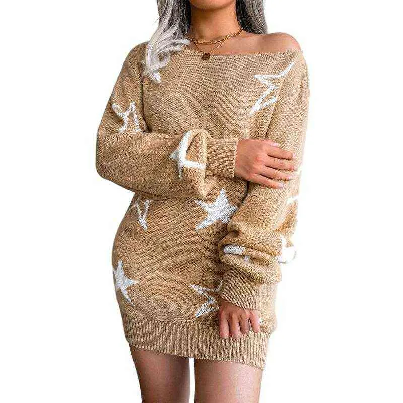 Maglione pullover maglione a maniche lunghe allentato con collo a una parola da donna moda inverno Y1110