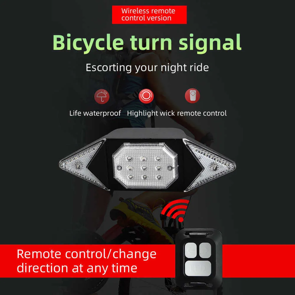 2 I 1 Uppladdningsbar Bakcykel LED Light Broms Bike Tail Lampa Trådlös fjärrkontroll Cykling baklykta med svängindikatorbil