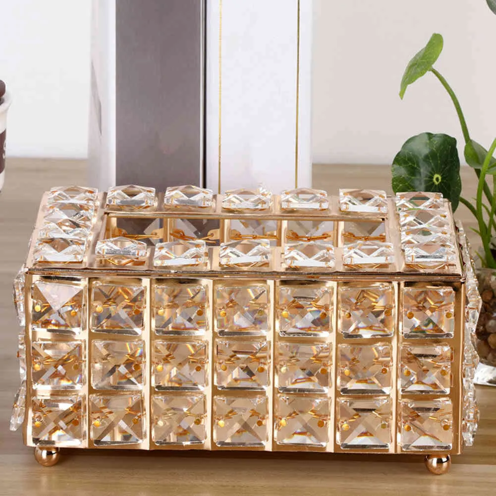 European-style Square Crystal Tissue Box Paper Rack Office Table Accessories Facial Case Holder Napkin Tray for Home Hotel Car