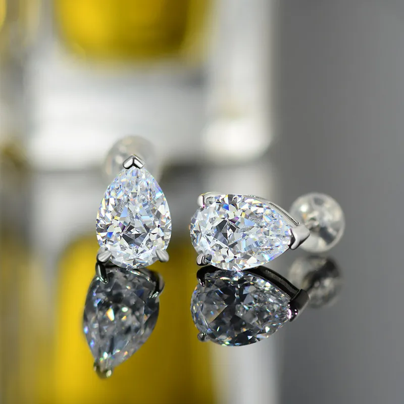 OEVAS classique 925 argent Sterling coupe poire créé Moissanite pierres précieuses diamants boucles d'oreilles clous d'oreille bijoux fins en gros