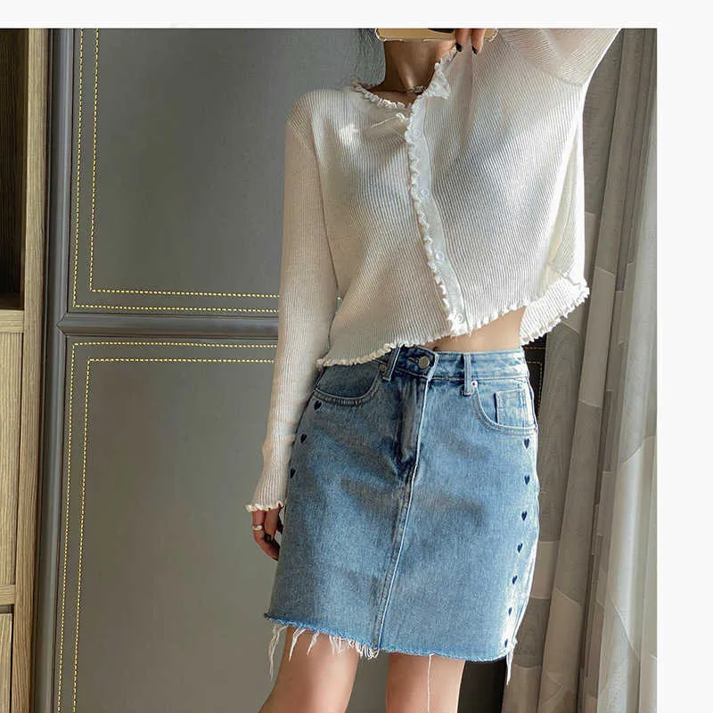 Gonna di jeans con stampa Summer Love Mini tendenza casual allentata coreana da donna 21-28 210607
