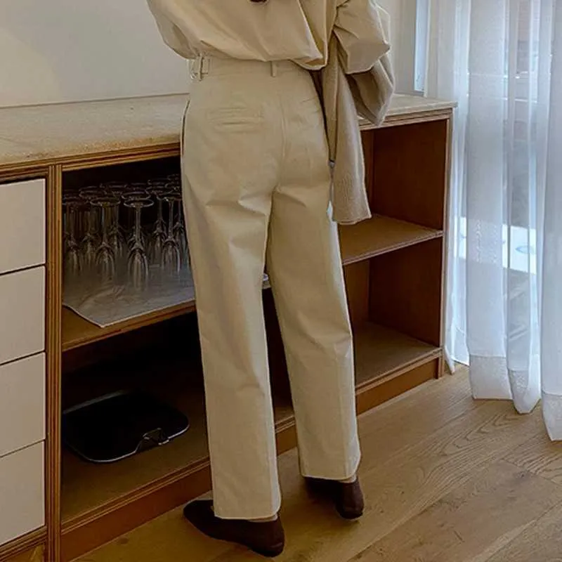 Décontracté taille haute solide plissé femmes pantalon printemps mode coréenne élégant cheville longueur pantalon bureau dame Mujer tissu 210525