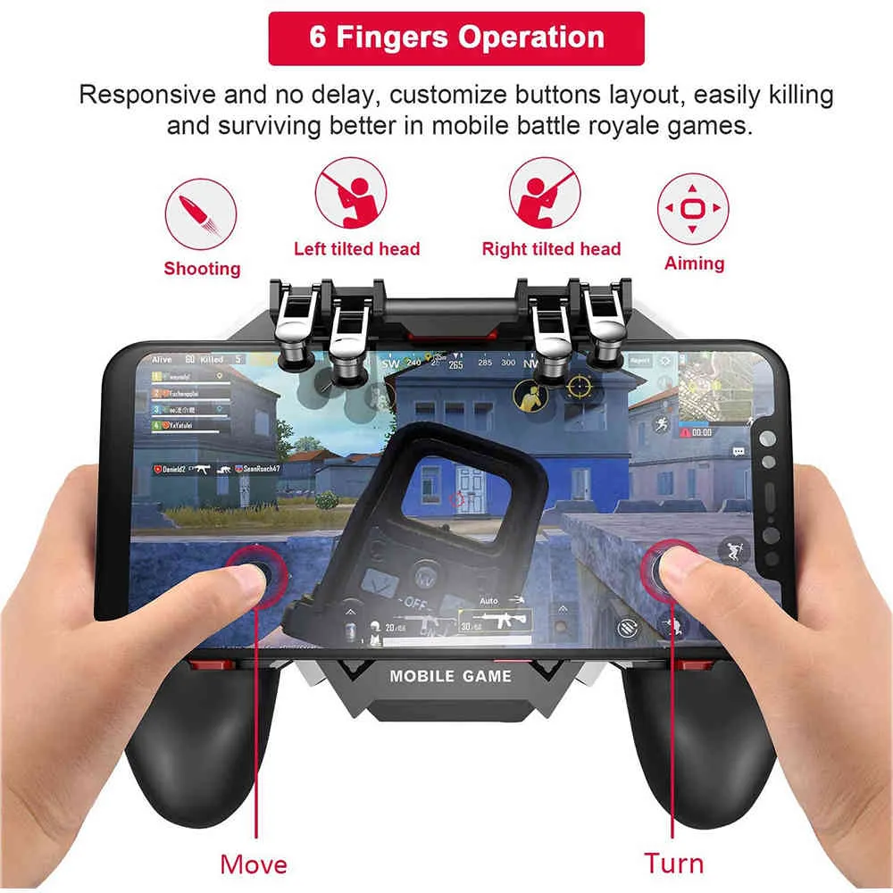 AK77 Gamepad a sei dita Android PUBG Mobile Controller L1 R1 Shooter Trigger Fire Joystick Game pad