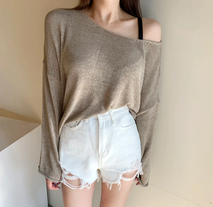 Hollow ice silk lazy style thin knit sweater casual top large size loose blouse summer Korean fashion women's clothing 210520