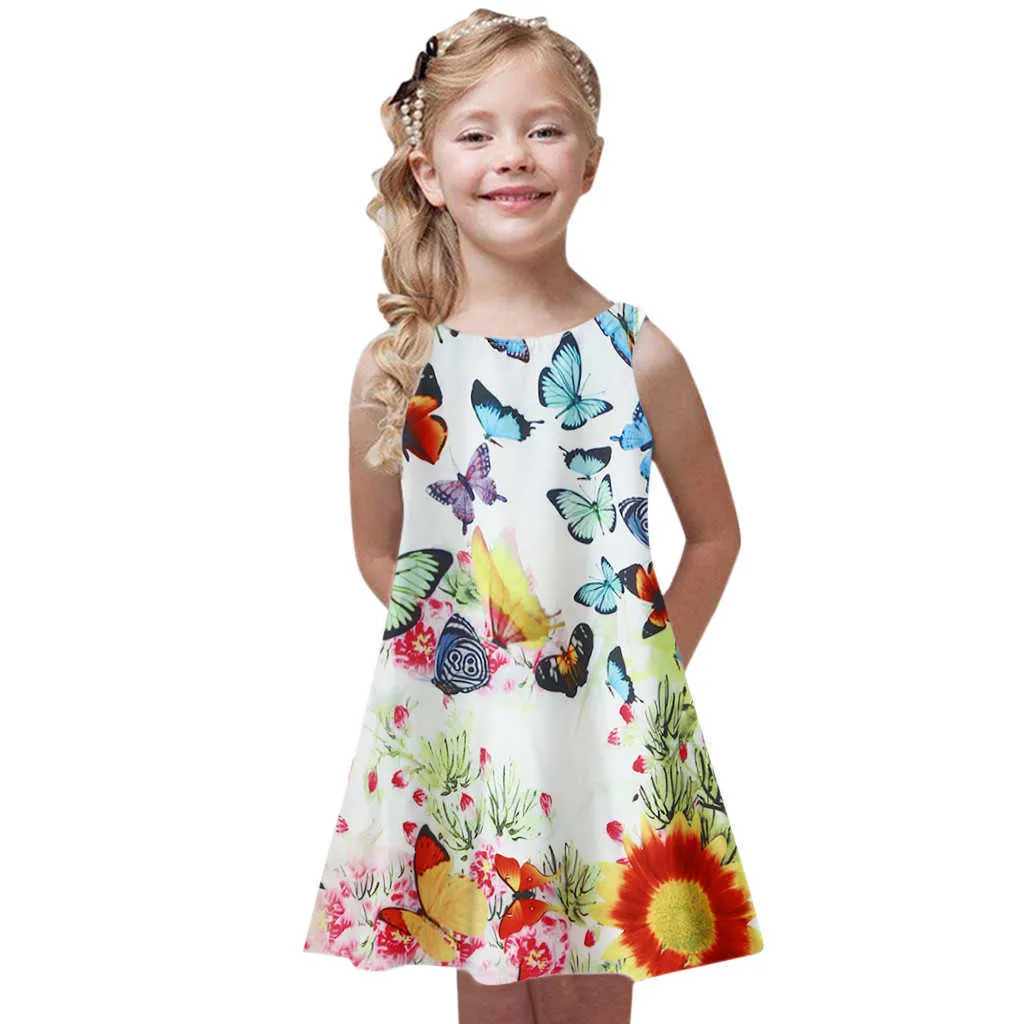 2021 neue Kleinkind Mädchen Sommer Kleid Kinder Baby Print Party Ärmellose Kleider Mode Lässig Kinder Mädchen Kleid 4 5 6 7 8 9 jahre Q0716