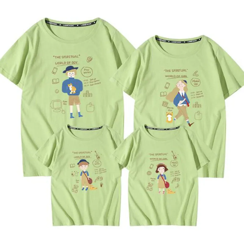 Casual family look matchande outfits t-shirt kläder mor far son dotter barn baby sommar tecknad film tryck 210429