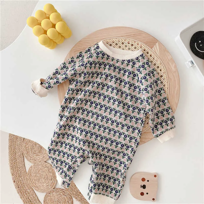 Style coréen automne bébé pull combinaison diamant coton manches longues combinaisons en tricot pour tout-petits enfants doux salopette confortable 211011