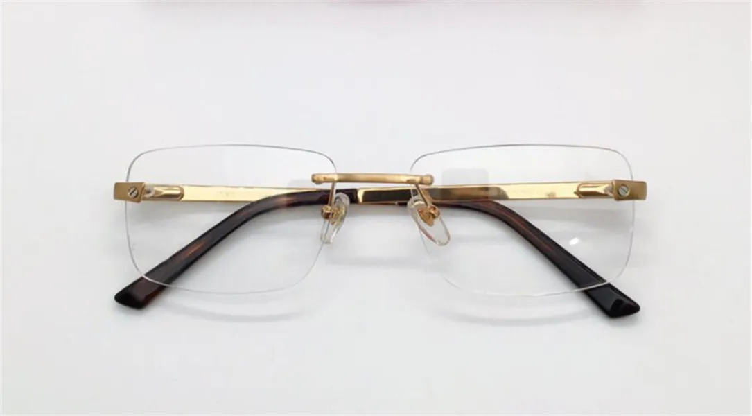 Nya modedesign Optiska glasögon 0167 K Gold Frame Square Rimless Simple Business Style Lätt och bekväm att bära TRAN245W