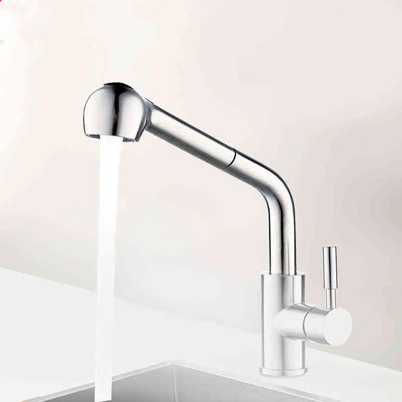 Kitchen Faucet Single Hole Pull Out Spout Mixer Tap Stream Sprayer Head Chrome 211108