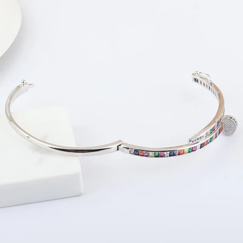 Luxo verão cobre arco-íris cz redondo manguito pulseiras multi cores cristal charme pulseiras para mulheres casamento marca jóias presentes bang264n