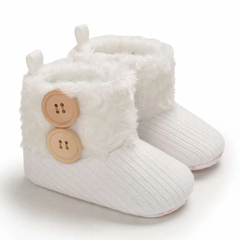 Hiver chaud fourrure tricot chaussons bébé bottes de neige avec 2 boutons semelle souple anti-dérapant infantile garçon fille Prewalkers chaussures G1023