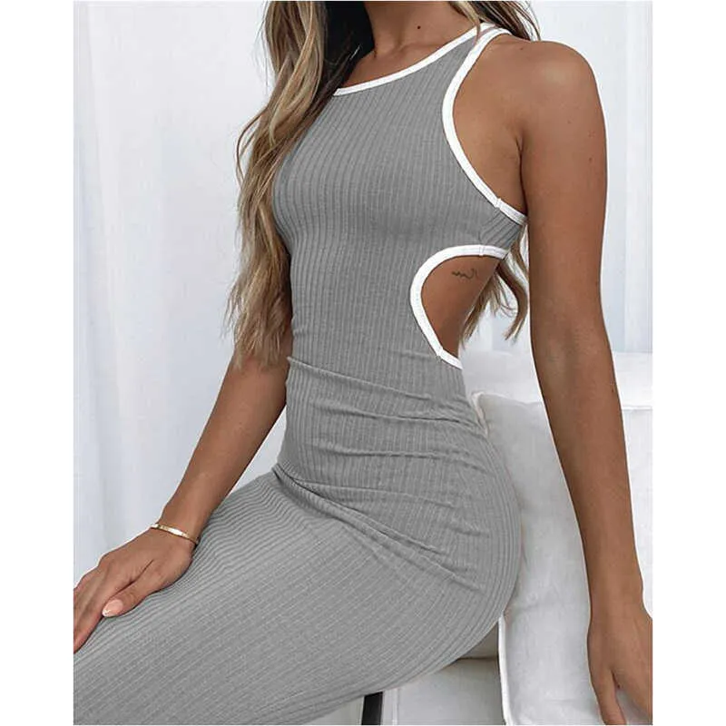 Mode Elegante Vrouwelijke Sleevelen Open Back Mini Party Club Jurk Zomer Sexy Cut-Out Taille Backless Slinky Dress 210716