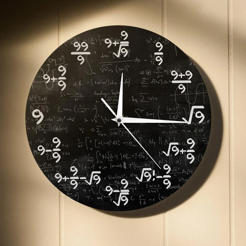 Mathe-Gleichung, die Neunen-Mathe-Wanduhr, die Uhr der 9er-Formeln, moderne Wandbehang-Uhr, mathematisches Klassenzimmer, Wandkunst-Dekor 210325