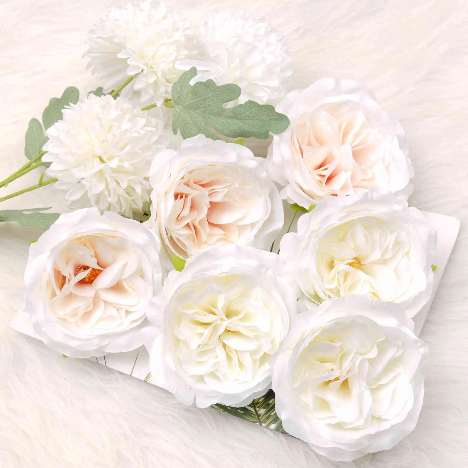 11cm grote witte peony kunstmatige zijde bloem hoofden voor bruiloft decoratie diy krans geschenkdoos scrapbooking craft nep bloemen 211108