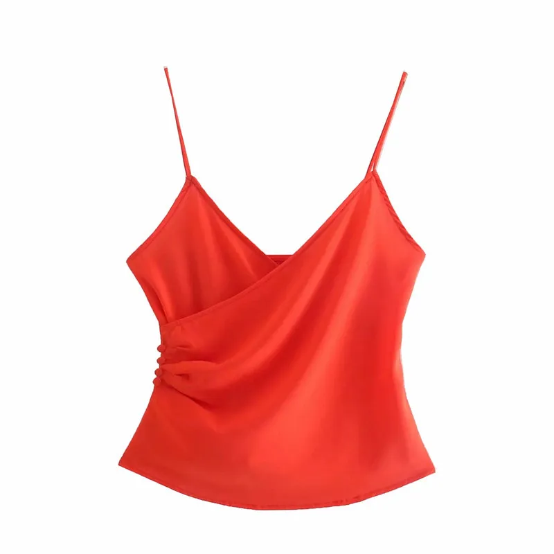 Top Femme Camisole Rouge Crop Femmes V Cou Bretelles Fines Sans Manches Corset Sexy Summer S Basic Tanks Camis 210519