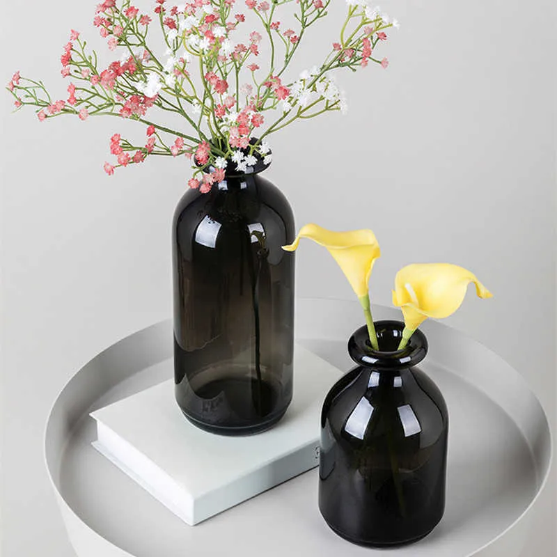 CuteLife INS Vase en verre noir transparent Décoration nordique Accueil Plante Vase Fleur Table moderne Vase de mariage Verre Terrarium 210623