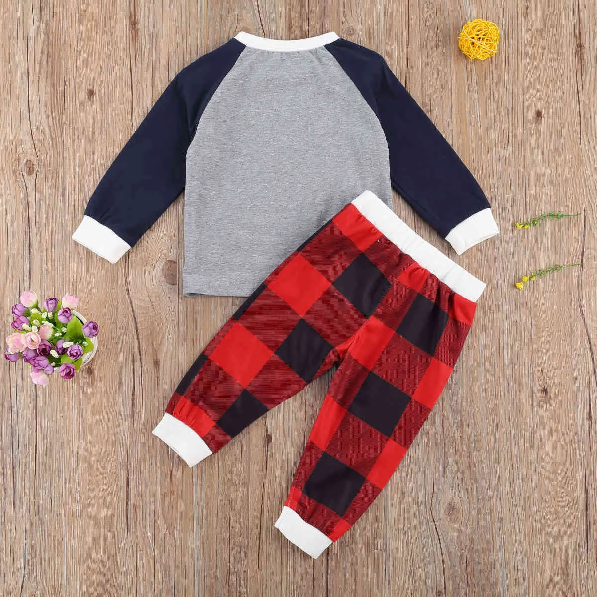 1-6Y Kerst Peuter Kid Jongens Pyjama Sets Deer Lange Mouw Top Plaid Broek Xmas Outfits Kinderkleding 210515