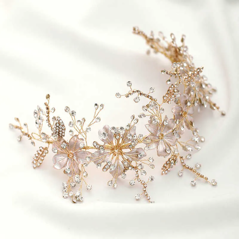 Bruiloft hoofdband goud kristal bloem tiara handgemaakte bruid hoofdtooi blad haar sieraden prinses hoofdband bruid haaraccessoires X0625