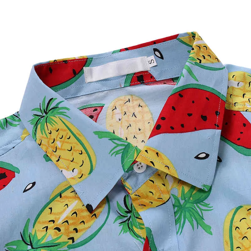 Wassermelone Muster Druck Langarm-shirt Herren Mode Ananas Obst Muster Casual Slim Shirt Für Männer Chemise Homme 210524