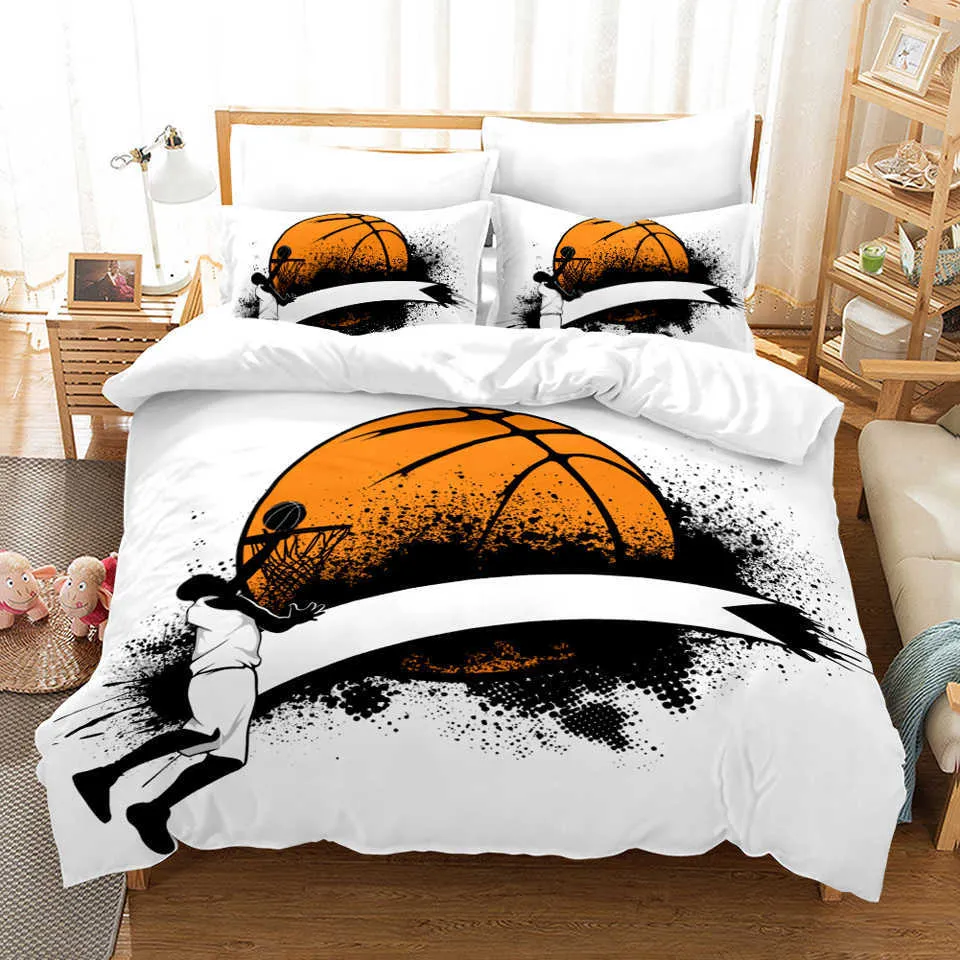 Basketball Bedding Sets Kids King Queen Duvet Cover 3d Bedclothes Sports Man Bed In A Bag no Bed Sheets Dekbedovertrek 240/220 211007